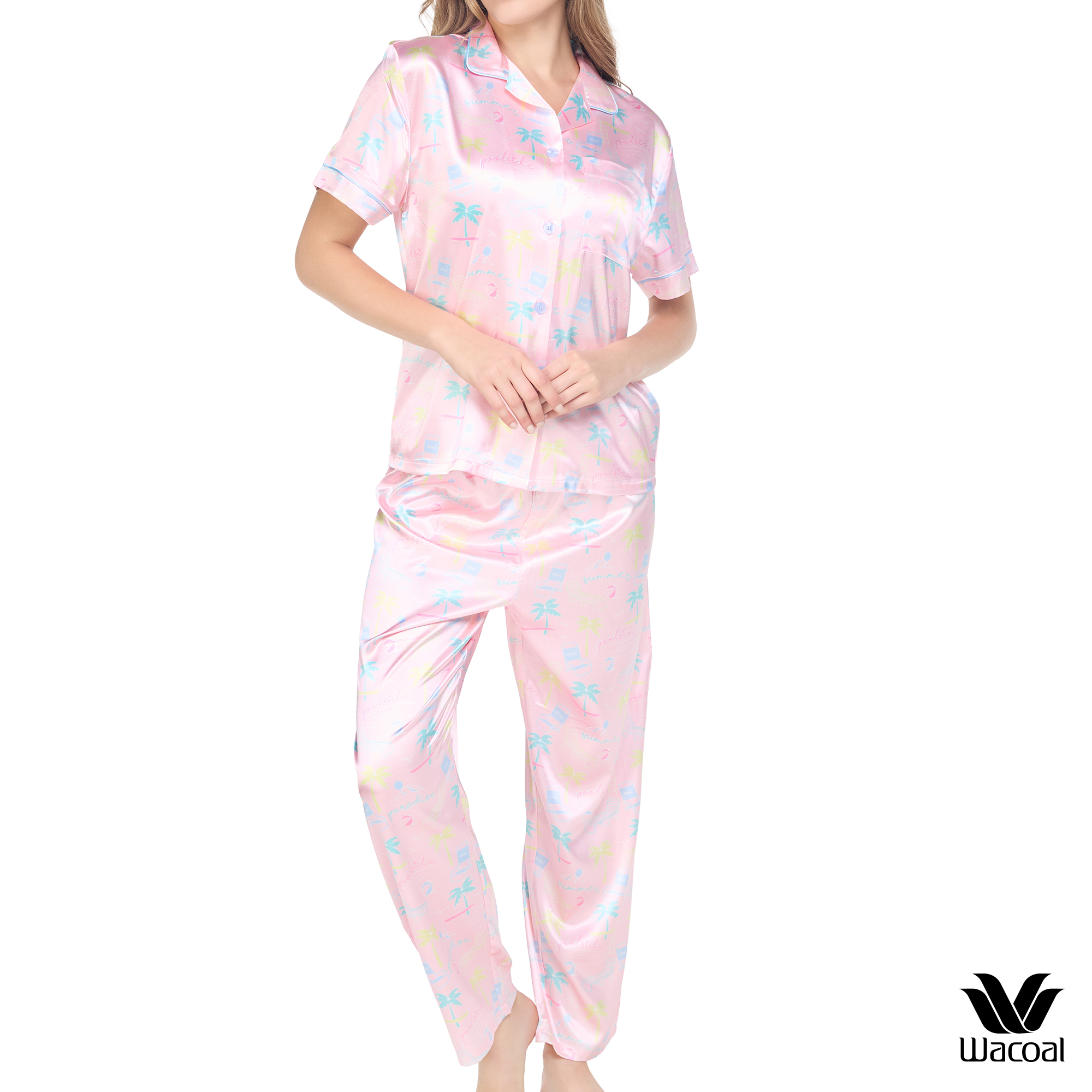 Wacoal Sleep wear ชุดนอนวาโก้เสื้อแขนสั้น กางเกงขายาว พิมพ์