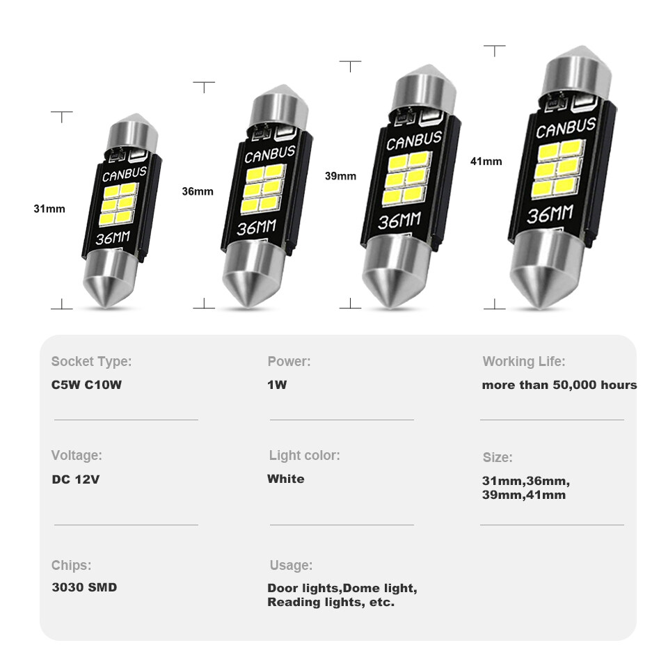 Anmingpu 2x สัญญาณโคมไฟ super bright C5W LED 31 มิลลิเมตรพู่ห้อยโคมไฟ C ...