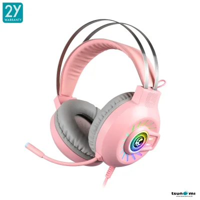 (หูฟังเกมมิ่ง) Tsunami M10 Pink 7.1 Surround Sound Software RGB Gaming Headset