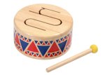 PlanToys ของเล่นไม้ Solid Drum กลองไม้ อินเดียแดง เครื่องดนตรี ของเล่นเด็ก 18 เดือน