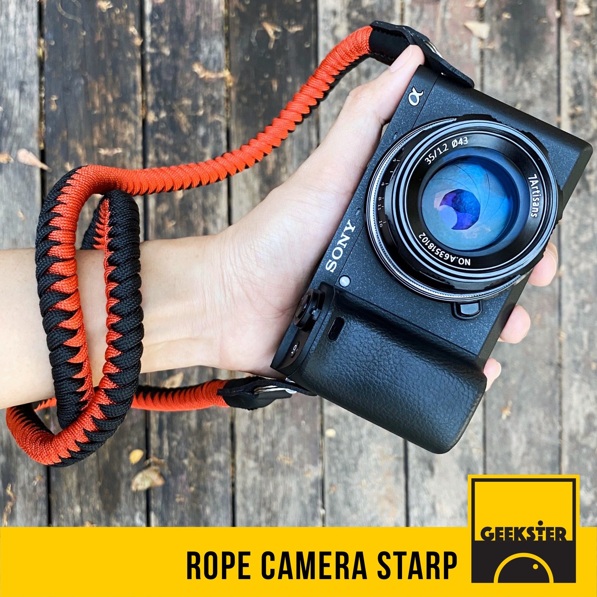 สายคล้องกล้อง เชือกถัก แบบห่วง คล้องคอ แดง ดำ ( Rope Camera Strap สายคล้อง สาย กล้อง คล้อง คอ เชือก ถัก ) ( Geekster )