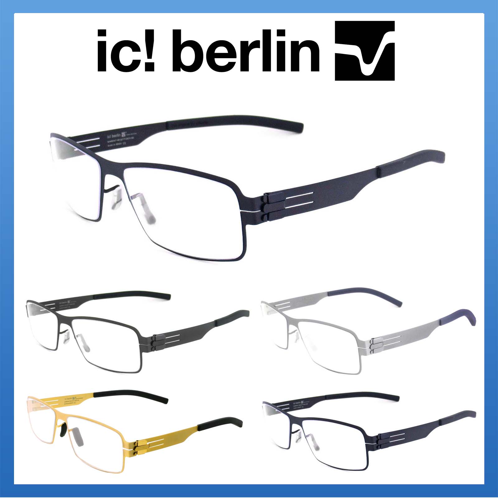 Ic Berlin แว่นตารุ่น 021 กรอบเต็ม Rectangle ทรงสี่เหลี่ยมผืนผ้า ขาข้อต่อ ไม่ใช้น็อต วัสดุ สแตนเลส สตีล (สำหรับตัดเลนส์) Full frame Eyeglass leg joints Stainless Steel material Eyewear Top Glasses ทางร้านเรามีบริการรับตัดเลนส์