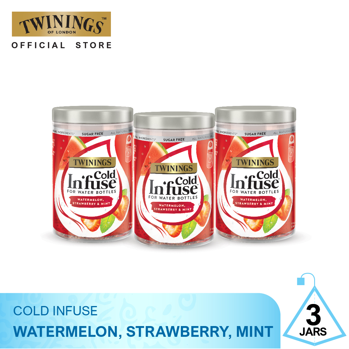 [3 ขวด] ทไวนิงส์ โคลด์ อินฟิว กลิ่นแตงโม สตรอเบอร์รี่ และ มิ้นต์ Cold Infuse Watermelon Strawberry and Mint ขวด 12 ถุง