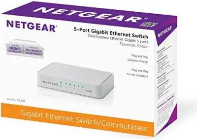 NETGEAR 5-Port Gigabit Ethernet Unmanaged Switch, Desktop, 10/100/1000Mbps (GS205)