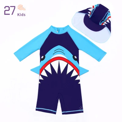 27Kids 2pcs Boy Polyester One-piece Swimsuit Swimming Cap Suit Muslim Swimwear Suit For 2-7 Years Old