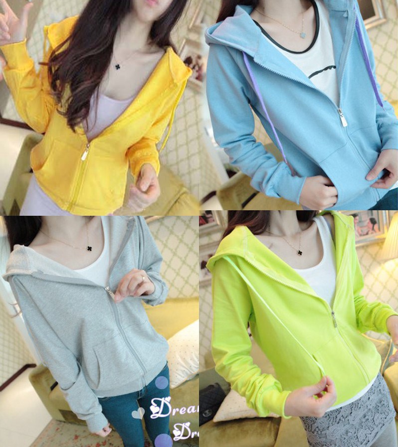 YIYI SHOP เสื้อคลุมแขนยาว มีซิป มีหมวก สไตส์วัยรุ่นเกาหลี มี4สี