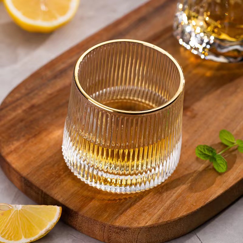 Rotating Glass Whiskey Cup Tumbler Gyro Base Wood Rotating Coaster Old Fashion Decompression 5452