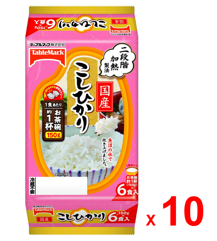 TABLEMARK ข้าวสวยญี่ปุ่นสำเร็จรูป เทเบิ้ลมาร์ค ทากิตาเตะ โกฮัง โคชิฮิการิ หุงด้วยน้ำจากอุโอนุมะ ชุดละ 10 ถุง ถุงละ 6 ถ้วย / TABLEMARK Koshihikari Japanese Rice Cooked with Uonuma Water - Set of 10 Packs - 10 x 6 Cups