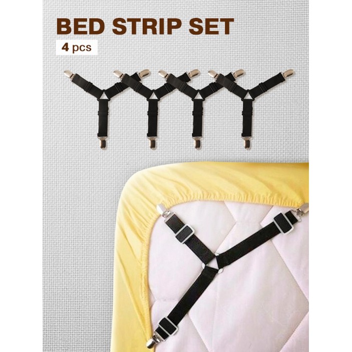 สายรัดยึดผ้าปูที่นอน คลิปรัดมุมเตียงนอน สายรัดปรับระดับพร้อมคลิปยึด Bed Strap Set