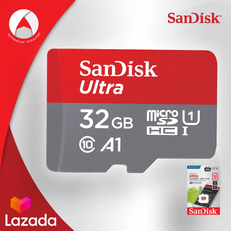 ภาพสินค้าSandisk Ultra microSD Card SDHC ความเร็วอ่าน 120MB/s ความจุ 32GB Class 10 A1 (SDSQUA4-032G-GN6MN) ไม่มีอะแดปเตอร์ เมมโมรี่การ์ด แซนดิส Memory ประกัน Synnex 10 ปี แดงเทา จากร้าน Actioncam Thailand บน Lazada ภาพที่ 4