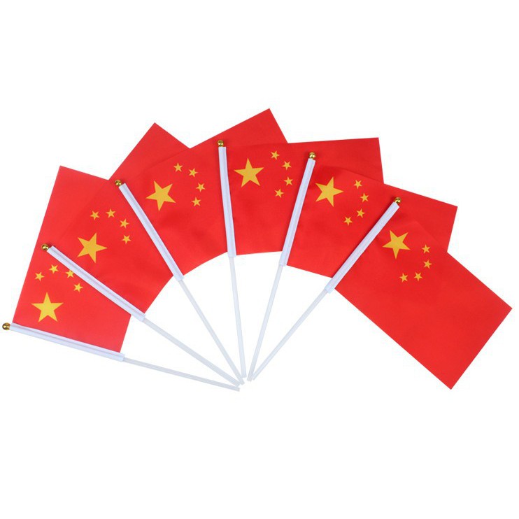 ผ้าธงชาติจีน 30*21.5 เซนติเมตร จีนธงชาติจีน ธงมือโบกธงด้วยพลาสติกเสาธงสำหรับกีฬาตกแต่งบ้าน 1 ชิ้น