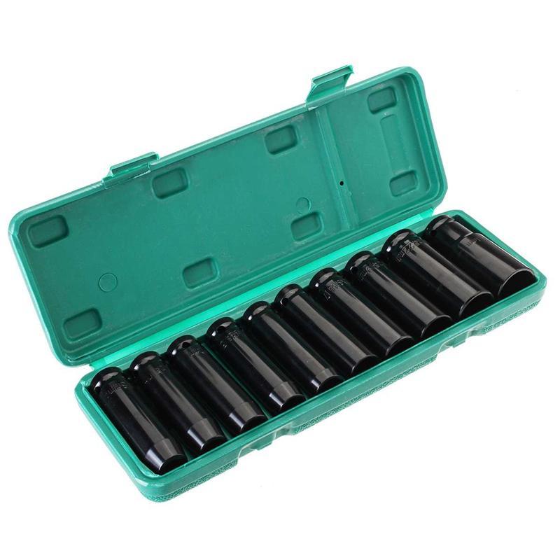 10Pcs 8-24Mm 1/2 inch Drive Deep Impact Socket Set Heavy Metric Garage Tool For Wrench Adapter Hand Tool Set