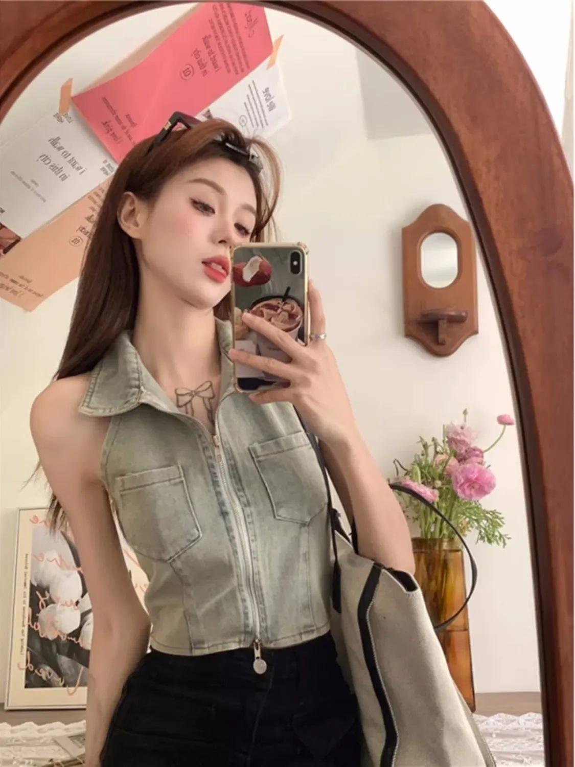 Sleeveless Denim Tank Top Women's Short Top
