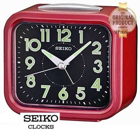 SEIKO นาฬิกาปลุก Quiet Sweep (Snooze) มีไฟ เสียงกริ่ง รุ่น QHK023R - แดง หน้าปัดสีดำ (Red/Black)