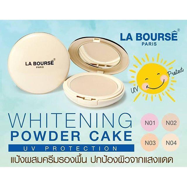 La Bourse Paris Whitening Powder Cake UV Protection With Ginseng Extract + Vitamin E & C (Refill) 15g ลาบูส แป้งผสมครีมรองพื้น คุมความมัน ให้ผิวหน้าเนียนตลอดวัน  ชื่อสี 04 ผิวขาวมาก ขาวสว่าง