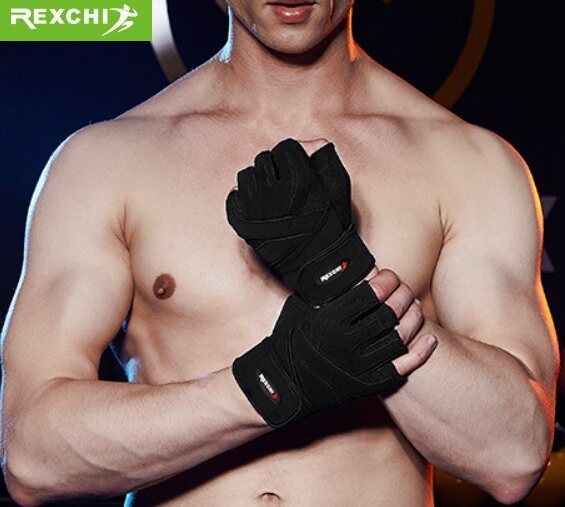REXCHI_New ถุงมือยกน้ำหนัก ถุงมือฟิตเนส ถุงมือออกกำลังกาย Fitness glove ดำ Size: M / L / XL