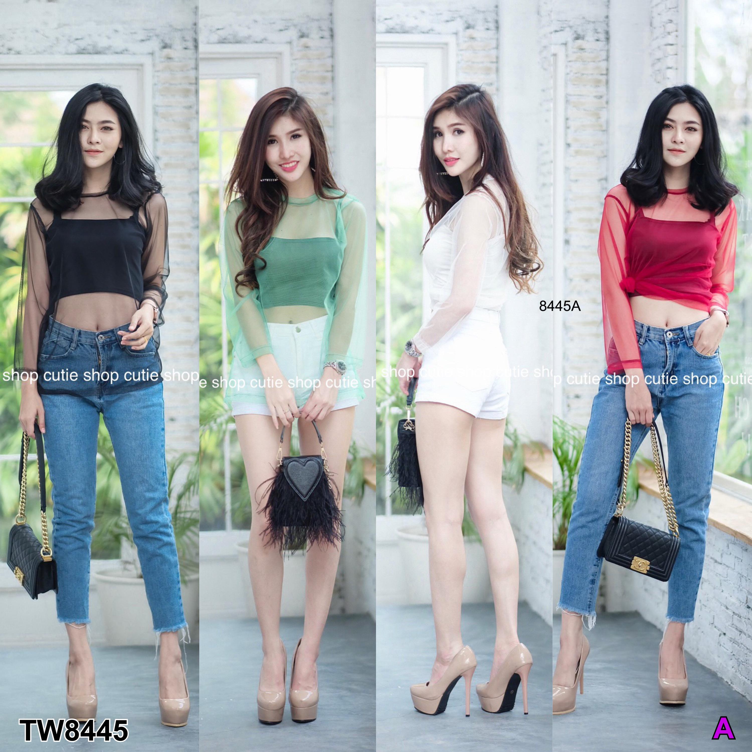 TW8445 Set สายเดี่ยว+เสื้อคลุมซีทรู - Twinsshop - ThaiPick