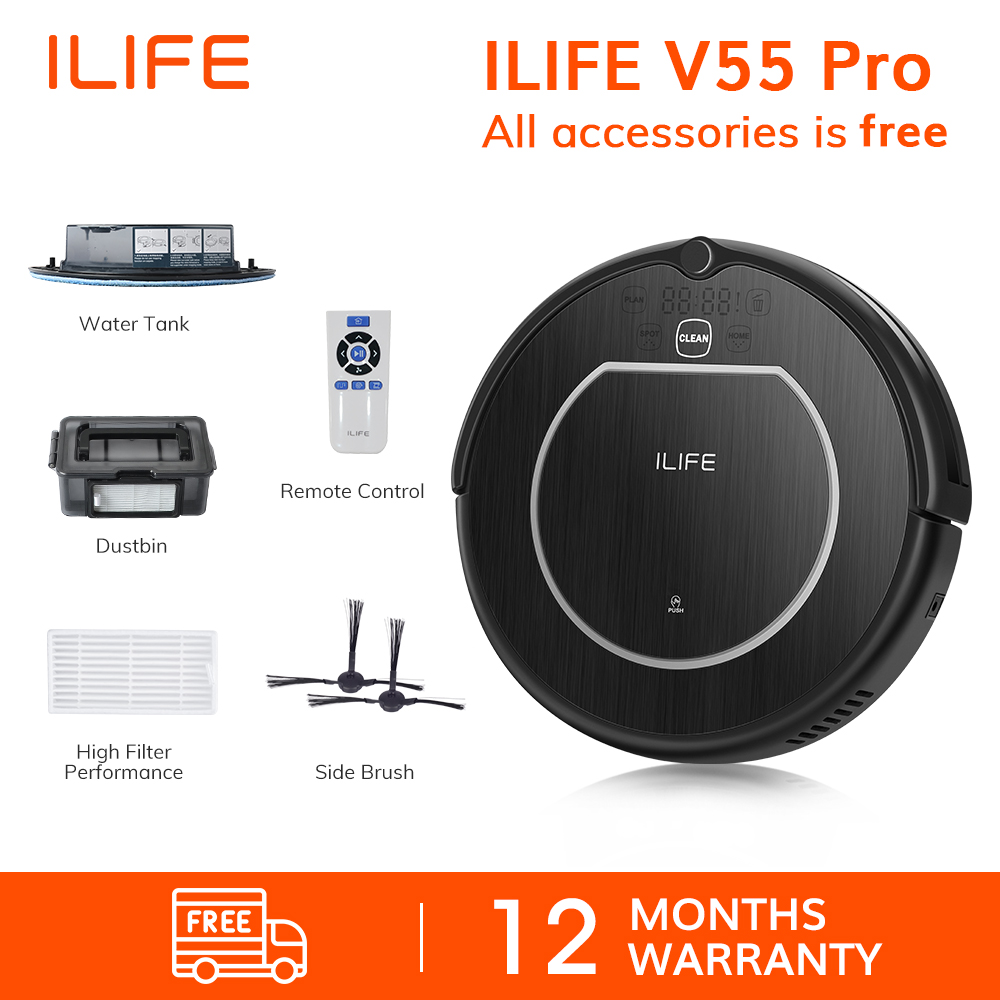 【ประกัน1ปี】ILife V55 Pro หุ่นยนต์ดูดฝุ่น ทำความสะอาดแบบอัตโนมัติ ทำความสะอาดแบบกวาดแห้งและเช็ดพื้นเปียก พร้อมระบบชาร์จอัตโนมั 【ประกัน1ปี】ILife V55 Pro หุ่นยนต์ดูดฝุ่น ทำความสะอาดแบบอัตโนมัติ ทำความสะอาดแบบกวาดแห้งและเช็ดพื้นเปียก พร้อมระบบชาร์จอัตโนมั