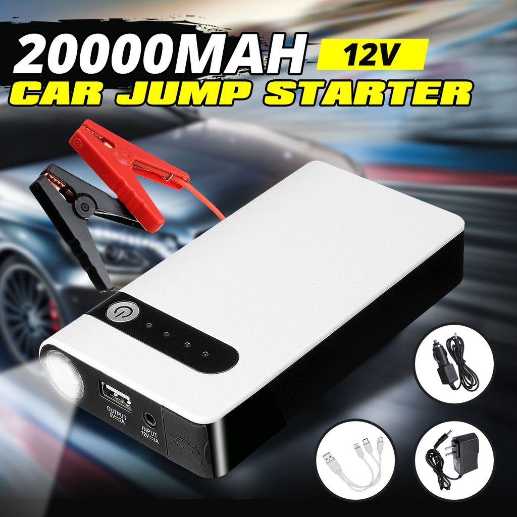 KAICHI_12V 12000mAh จั๊มสตาร์ทรถยนต์ Car Jump Starter Booster USB Power Bank เครื่องชาร์จแบตเตอรี่อุปกรณ์เริ่มต้นฉุกเฉิน