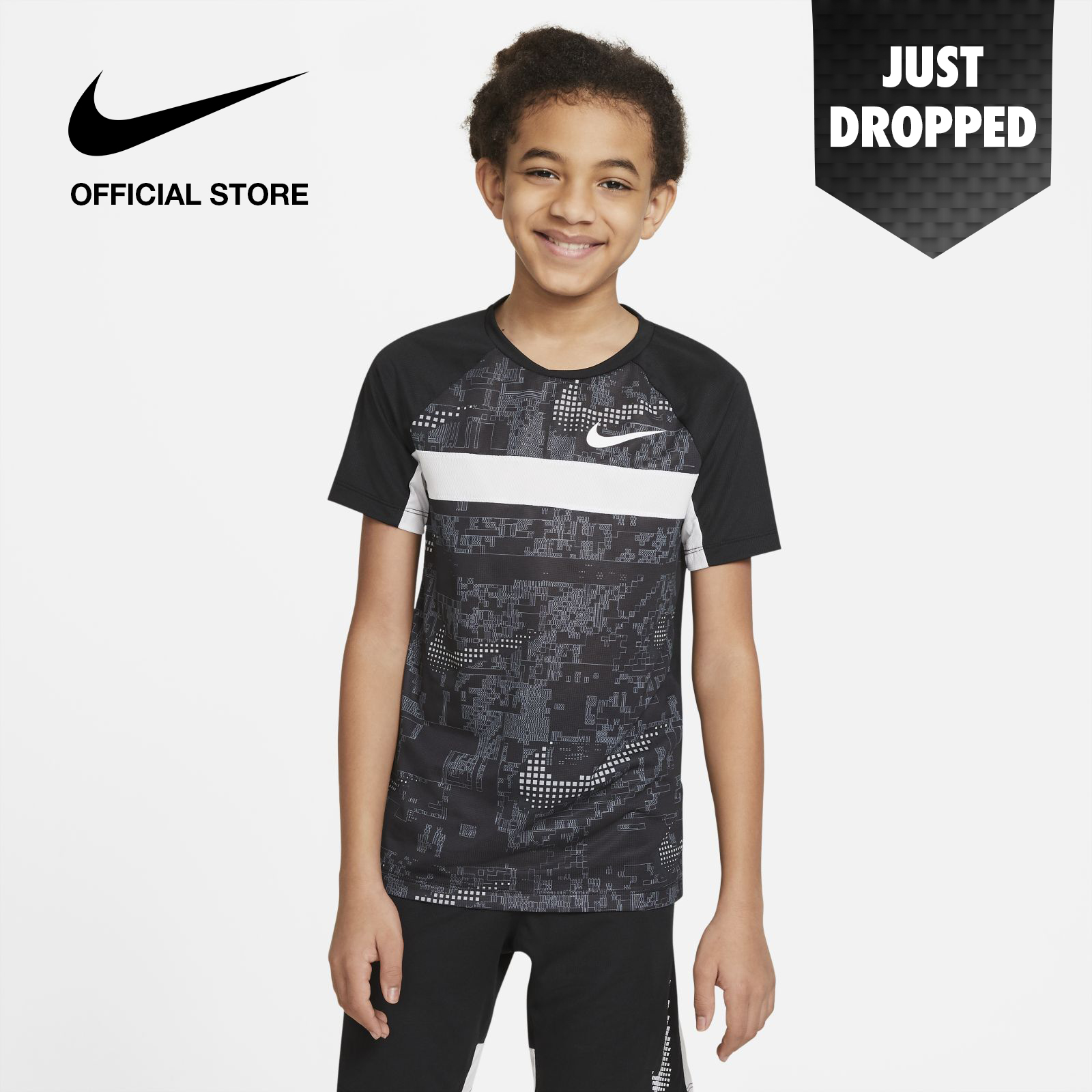 Nike Kids' Dominate Short-Sleeve Printed Training Top - Black