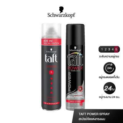 [ซื้อ 1 แถม 1] Schwarzkopf TAFT Power Spray 400 ml. แถมฟรี TAFT POWER Spray 75 ml.