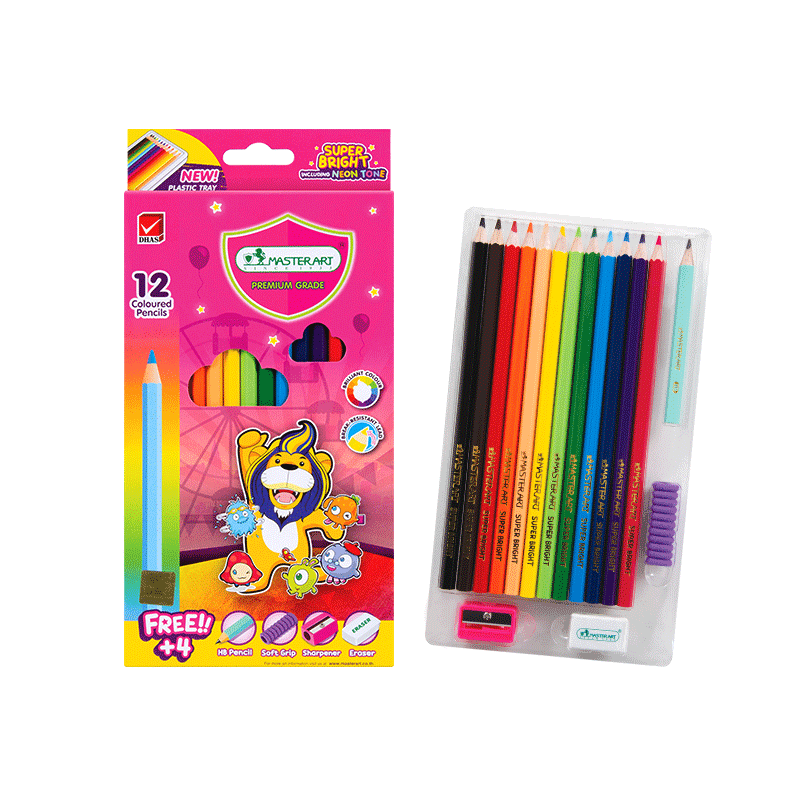 Master Art สีไม้ ดินสอสีไม้ แท่งยาว 12 สี ซุปเปอร์ไบรท์