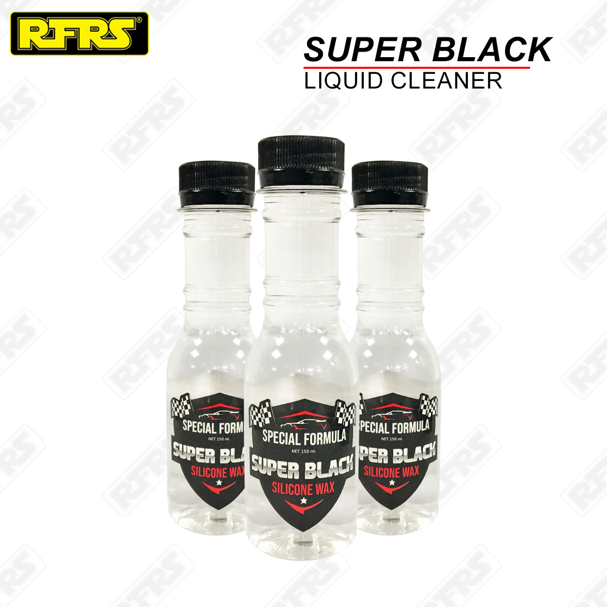น้ำยาเคลือบสีรถ และน้ำยาเช็ดยางดำ SUPER BLACK  เซ็ทคู่ ( 2 ขวด สีใส1 ขวด สีชมพู1ขวด)