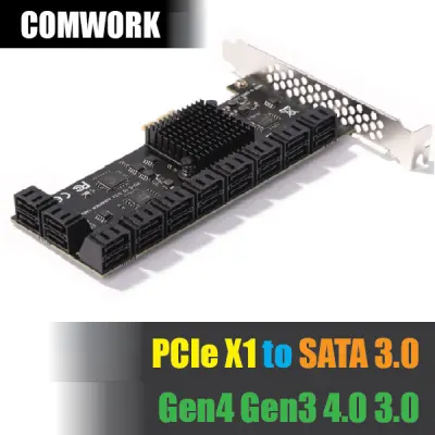 การ์ด PCIe X1 to SATA 3.0 20 16 12 พอร์ต Gen4 Gen3 4.0 3.0 ADAPTER Expansion Card 6Gbps SSD HARDDISK ฮาร์ดดิสก์
