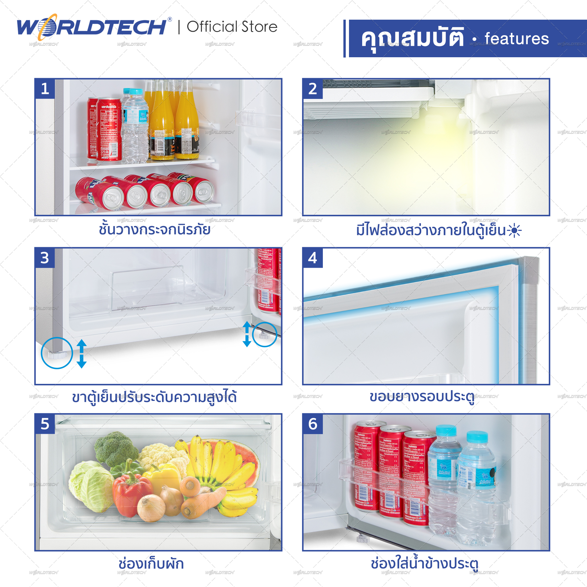 Worldtech ตู้เย็นเล็ก 3.3 คิว รุ่น WT-RF101 ตู้เย็นขนาดเล็ก ตู้เย็นมินิ ตู้แช่ ตู้เย็น 1 ประตู ความจุ 92 ลิตร แบบ 1 ประตู ตู้เย็นประหยัดไฟเบอร์ 5 รับประกัน 1 ปี
