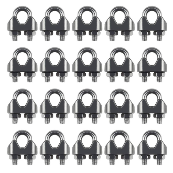 20PCS 1/8 Inch M3 Stainless Steel Wire Rope Cable Clip Clamp for Kayak Canoe Boat Fishing