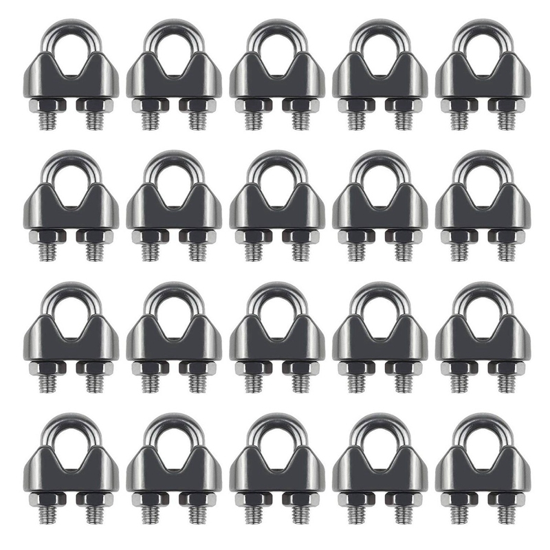 20PCS 1/8 Inch M3 Stainless Steel Wire Rope Cable Clip Clamp for Kayak Canoe Boat Fishing
