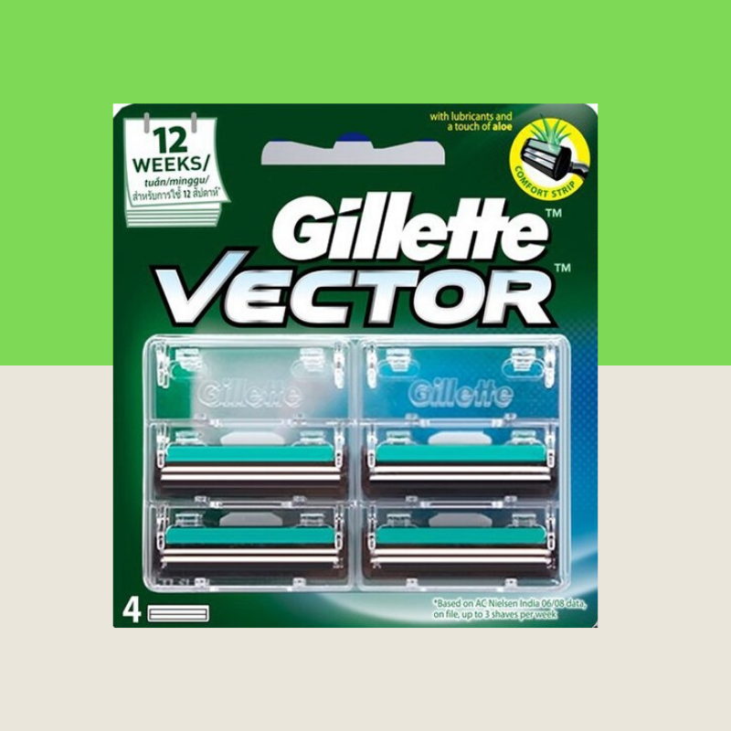 4 ชิ้น Gillette Vector  ยิลเลตต์ เวคเตอร์ ใบมีดโกน แพ็ค 4X1