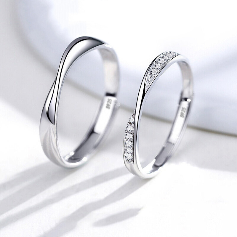 BAREN 1 Cặp Nhẫn Đôi, Tinh Thể Kim Cương Cưới Đồ Trang Sức Đính Hôn Có Thể Điều Chỉnh Nhẫn