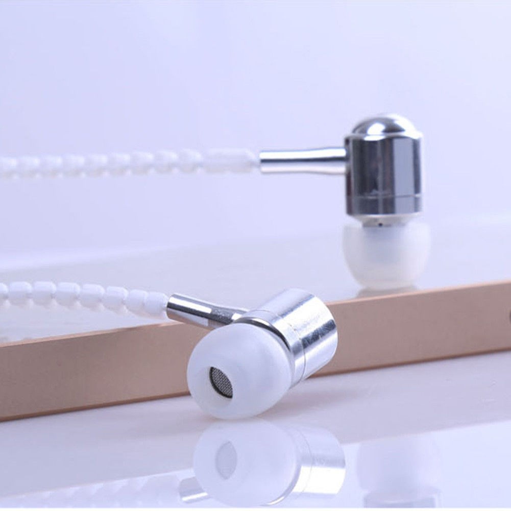 Metal Stereo Zipper Earphone 3.5mm earbud plug convenient Headphone for mobile phone