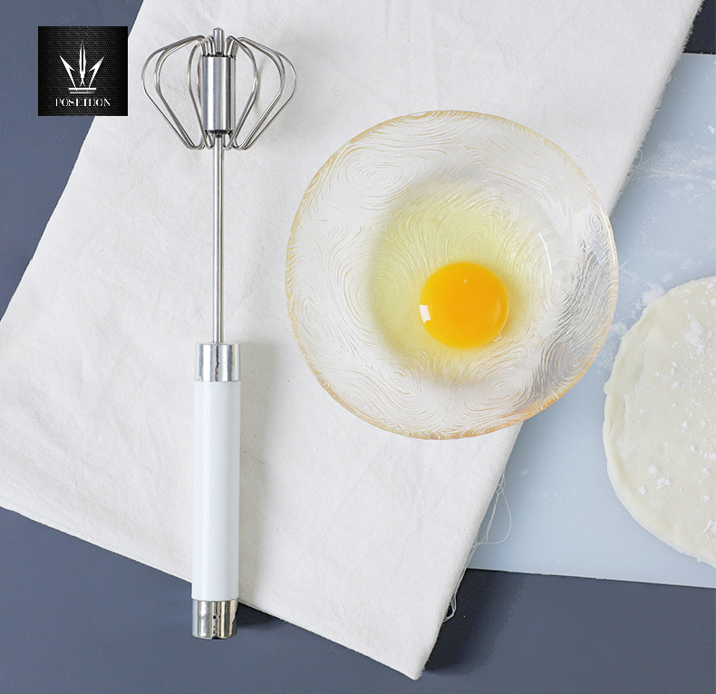ที่ตีไข่ ที่ตีไข่กึ่งอัตโนมัติ ที่ตีฟองกึ่งอัตโนมัติแบบมือกด ตะกร้อตีไข่ อุปกรณ์ผสมอาหาร จัดส่งไว ที่ตีไข่ ที่ตีฟองนม(ด้ามขาว)