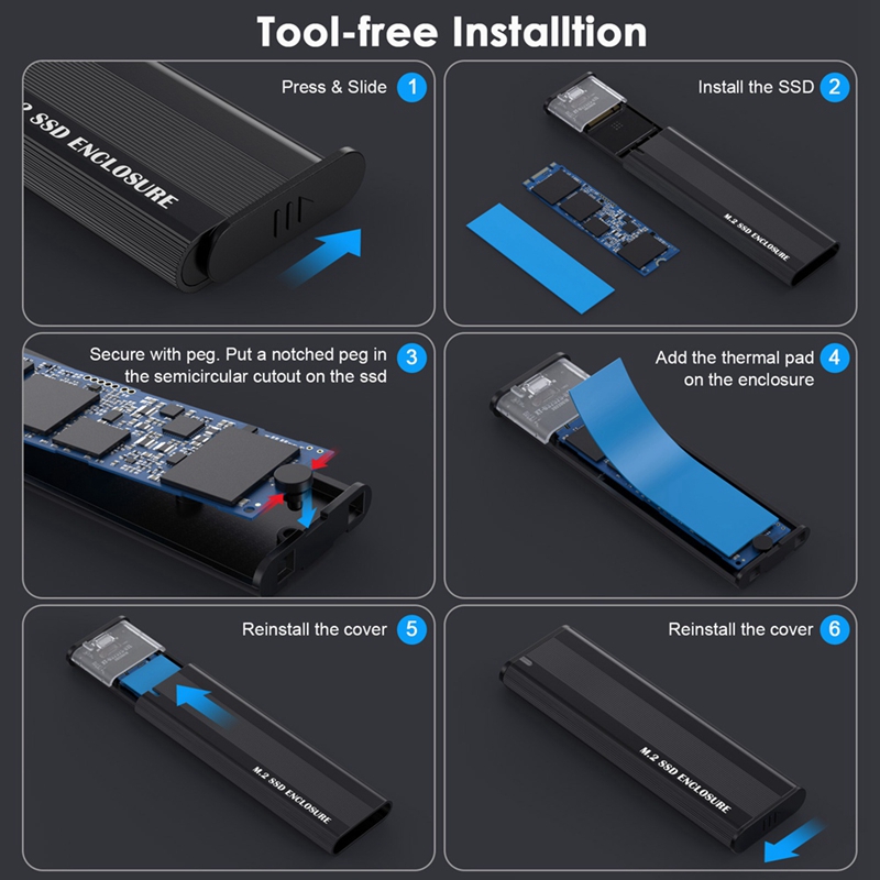 M2 SSD Case Black M2 SSD Case NGFF SATA SSD Disk Box NGFF 5Gbps SATA Protocol M.2 to USB 3.1 Gen1 SSD Adapter for NGFF SATA SSD Disk Box M.2 SSD Case