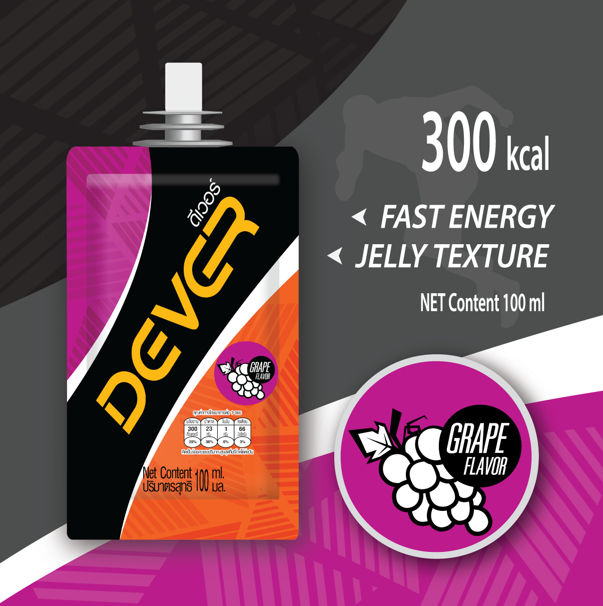 (12แถมกระเป๋าผ้า) DEVER vital energy gel (100 ML รสองุ่น) ดีเวอร์ เจลให้พลังงาน เกลือแร่ เนื้อเยลลี่ เจลวิ่ง สำหรับนักกีฬา นักวิ่ง ออกกำลังกาย