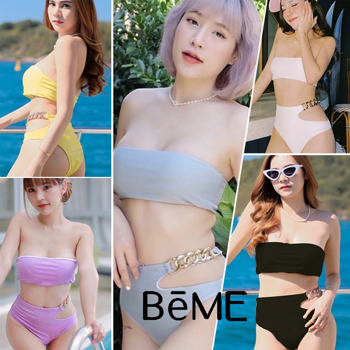 พร้อมส่งชุดว่ายน้ำ บิกินี่ ชุดว่ายน้ำ ทูพีช เกาะอก (ผ้าร่อง) เอว