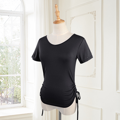 Adult Ballet Drawstring Bandage Tops Modal Short Sleeve V Neck Tops Dance T-shirt Woman Dancewear Training Suit