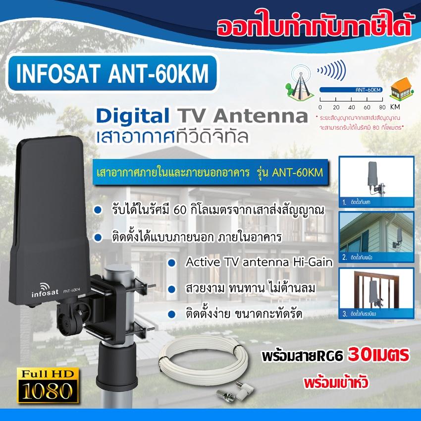เสาอากาศทีวีดิจิตอล INFOSAT ANT-60KM พร้อมสาย30เมตร