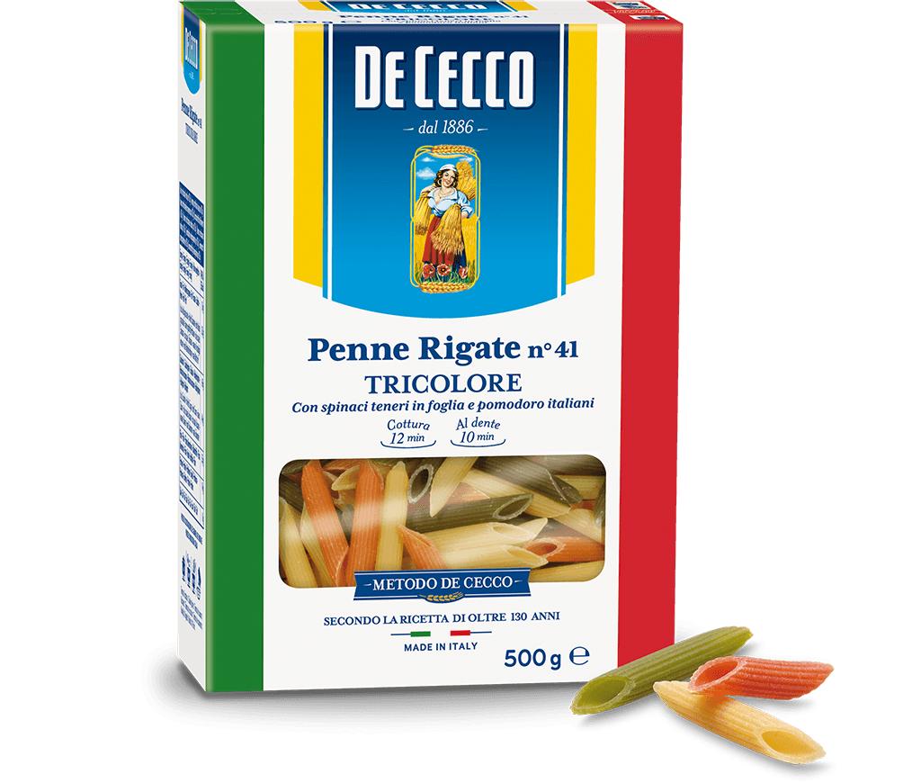 พาสต้า เพนเน่ ริกาเต้ ไตรคัลเลอร์ เบอร์.41 - ดีเชคโก้, 500 กรัม Pasta Penne Rigate Tricolore No.41 - De Cecco, 500 grs
