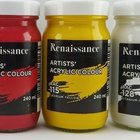 สีอะคริลิค Renaissance 240 ml. สีขาว/ สีแดง/ สีเหลือง/ สีน้ำเงิน/ สีดำ Acrylic Colour สี #115 Cadmium Yellow สี #115 Cadmium Yellow