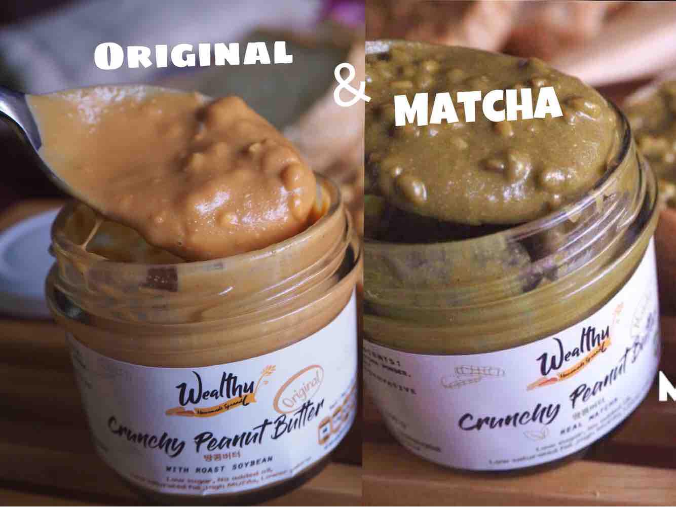 Wealthy Peanut Butter crunchy pack2 มัจฉะกับออริจินัล (matcha 100g & original 100g)