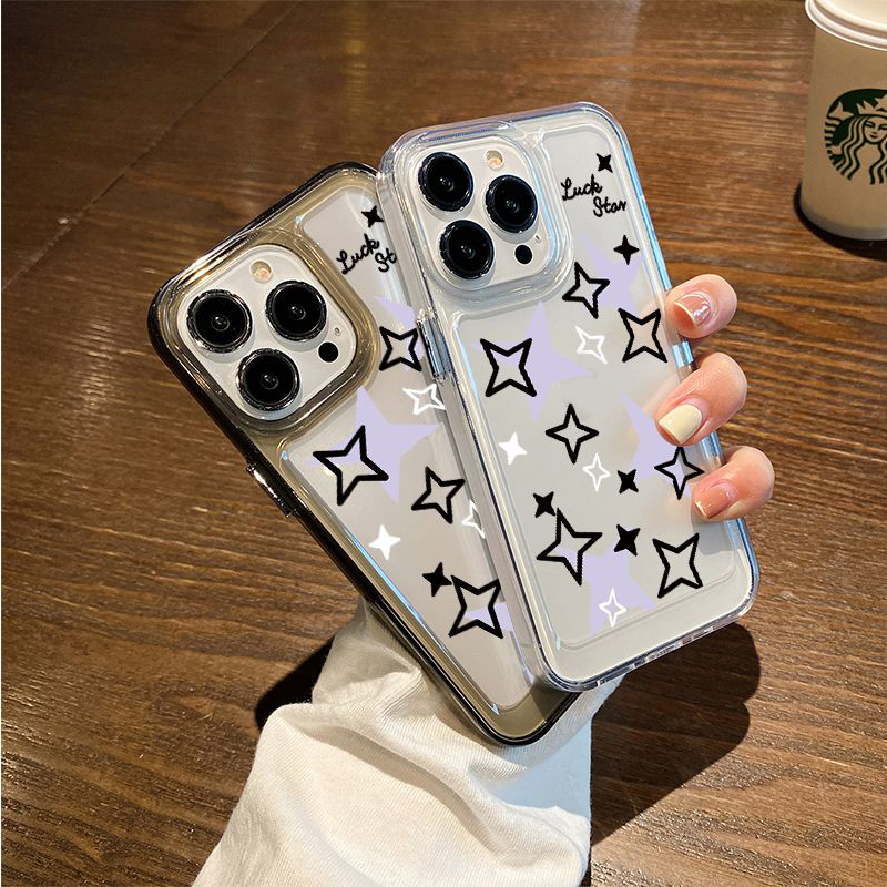 For IPhone 14 Pro Max IPhone Case Clear Case TPU Soft Case Reinforced Shockproof Black Star Simple Compatible with IPhone 13 Pro Max IPhone 12 Pro Max 11 7Plus 8Plus 6Plus XR Xs