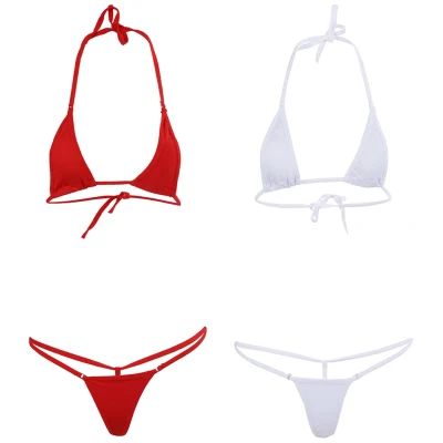 2 set Sexy Women Micro-Thong Swimsuit Bikini Set Mini Top Bathing Suit Cute - White Red
