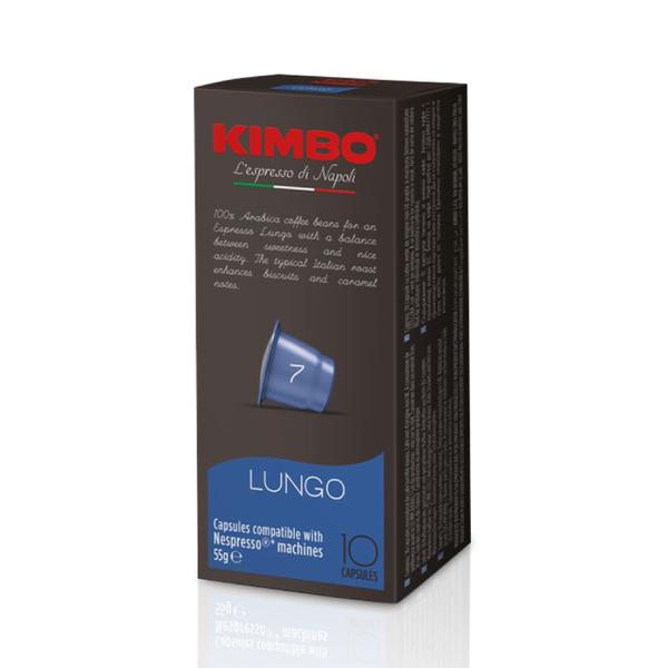 กาแฟแคปซูล คิมโบ LUNGO ระดับ 7 สำหรับเครื่องเนสเปรสโซ่ 10 capsules Kimbo Lungo 100% Arabica - Nespresso compatible capsules, 10 caps