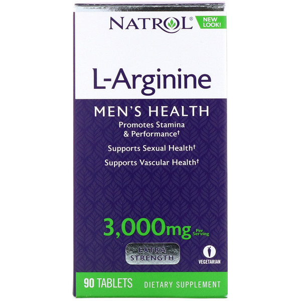 แอล อาร์จีนีน Natrol, L-Arginine, Extra Strength, 3,000 mg, 90 Tablets อาหารเสริมสำหรับผู้ชาย
