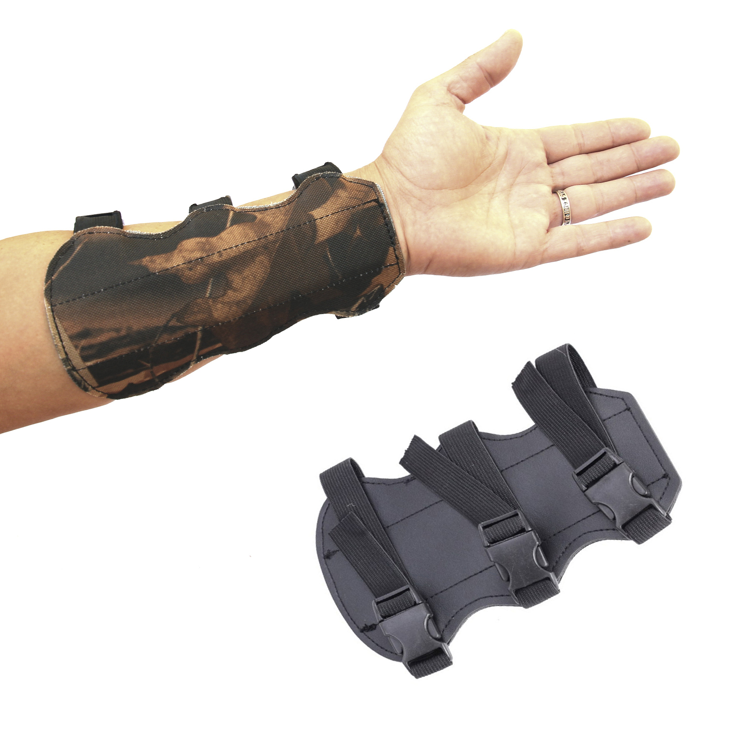 1 pcs Archery Arm Protector Guard For Men  Bow Shooting Armband 3 Straps Shoot Forest Camo / Black Arm Guard