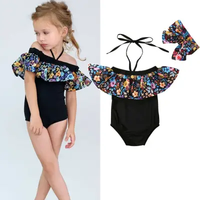 2Pcs Summer Newborn Kids Baby Girls Beachwear Flower Ruffle Swimwear Bikini Swimsuit Bathing Suit