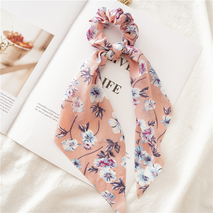 Fashion Print Bow Scrunchies Hair Ribbon for Women Ponytail Scarf Sweet ...